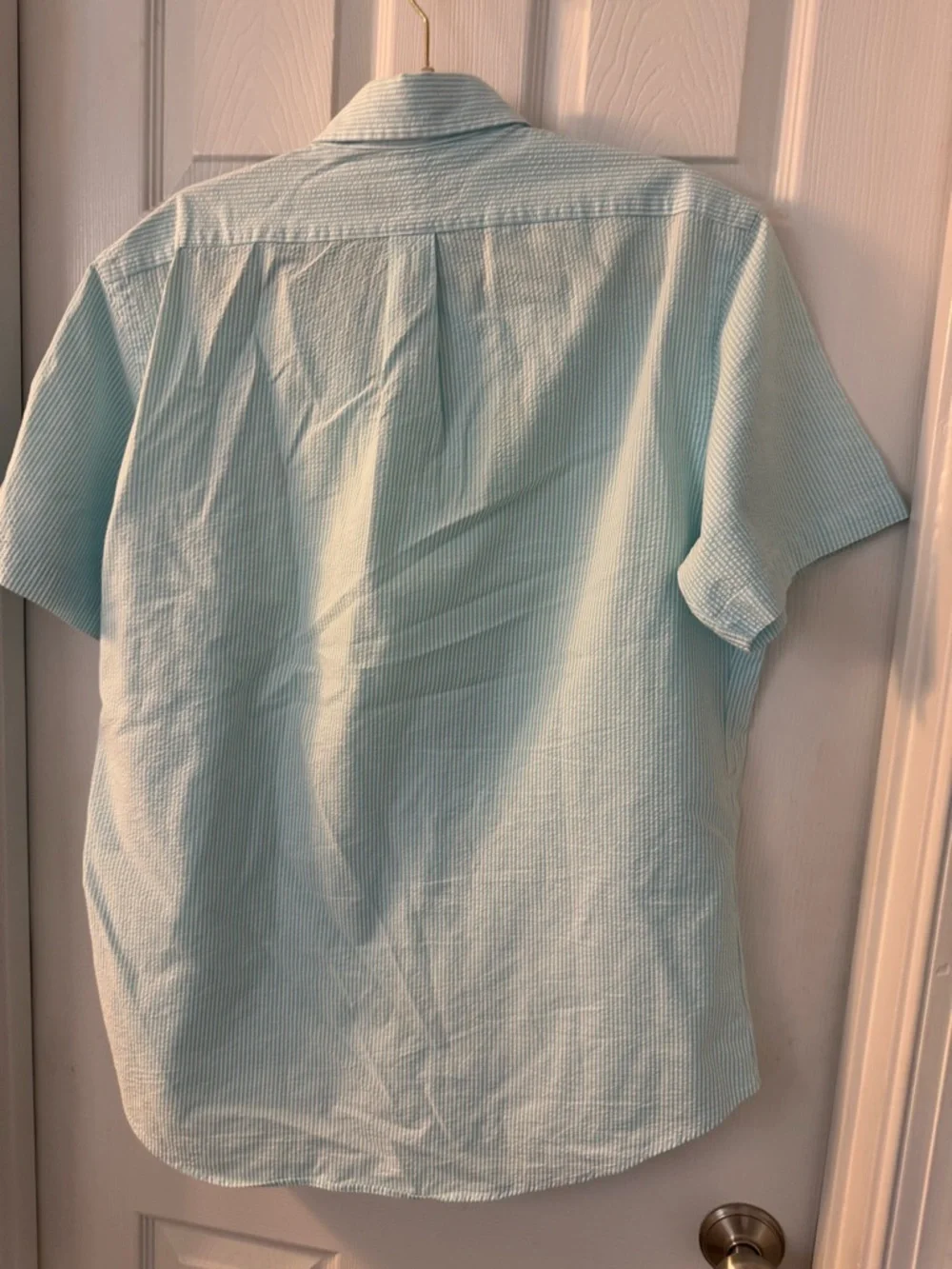 Ralph Lauren Green Striped Seasucker Short Sleeve Button Down Shirt Size L - Picture 4 of 6